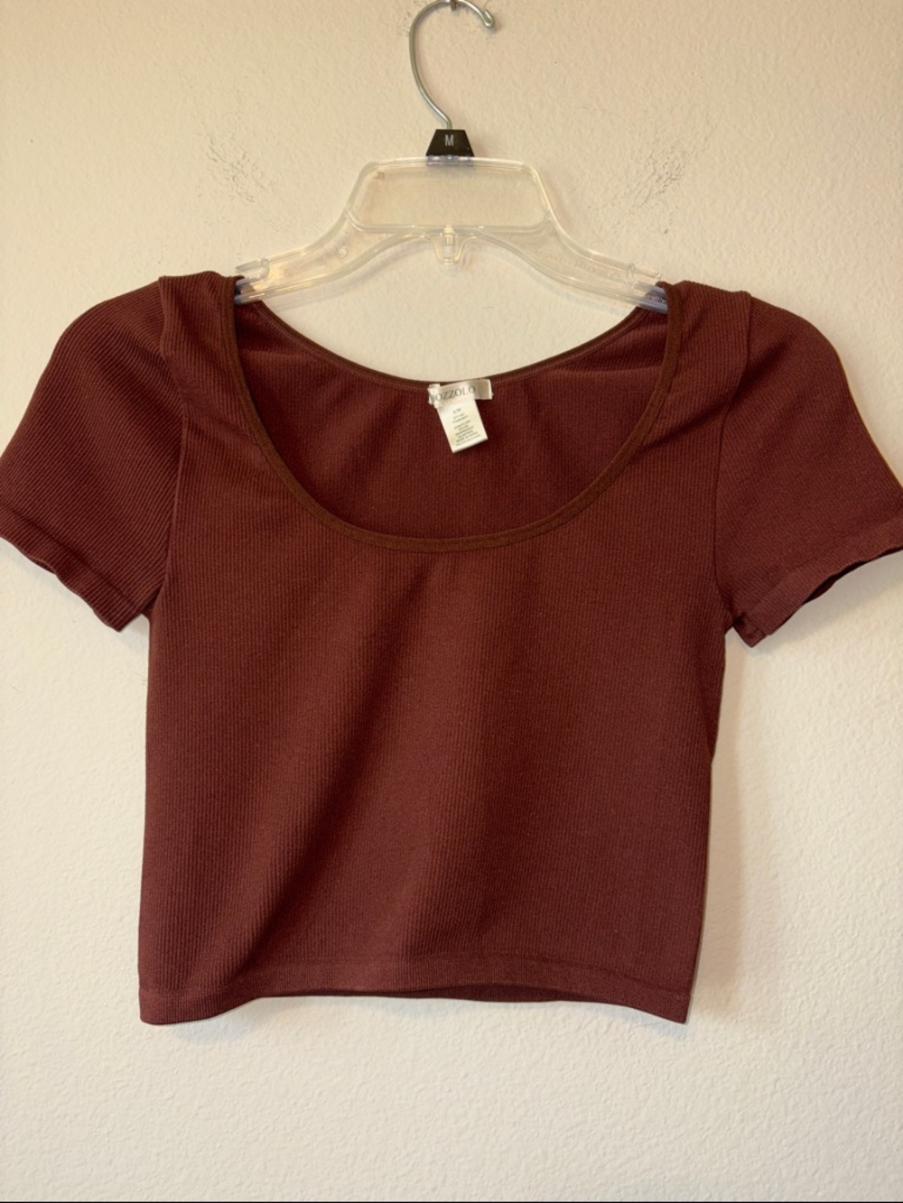 Bozzolo Ribbed Scoop Neck Cropped Top - Rust Brown
